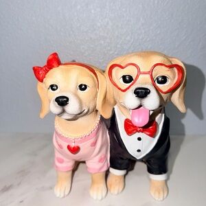 Adorable Dog Couple Figurine with Red Accents